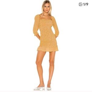 NWOT Faithfull The Brand EscSaada Ceretti Check Smocked Golden Yellow Mini S